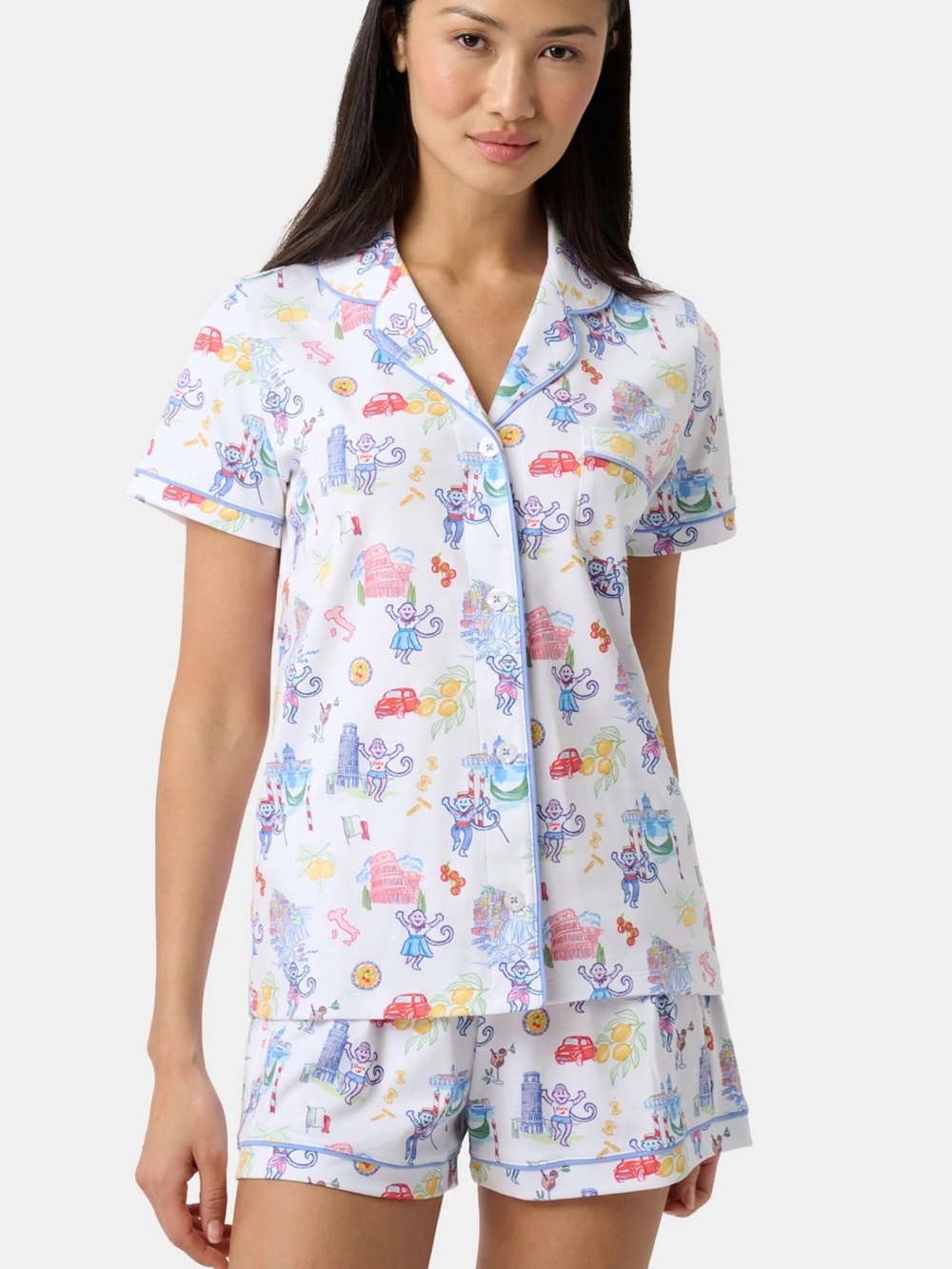 Roller Rabbit White Multi Short Sleeve Printed Pajama Set